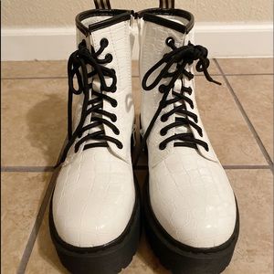 Lace Up Platform Faux Leather Boots